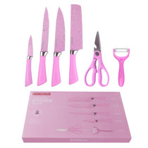  Kitchen Knife Set, 9-Pieces Pink Professional Sharp Chef Knife  Set with Acrylic Stand, Striped Hollow Handle Knife Block Set with Gift Box  for Family Lover Friends (Pink): Home & Kitchen