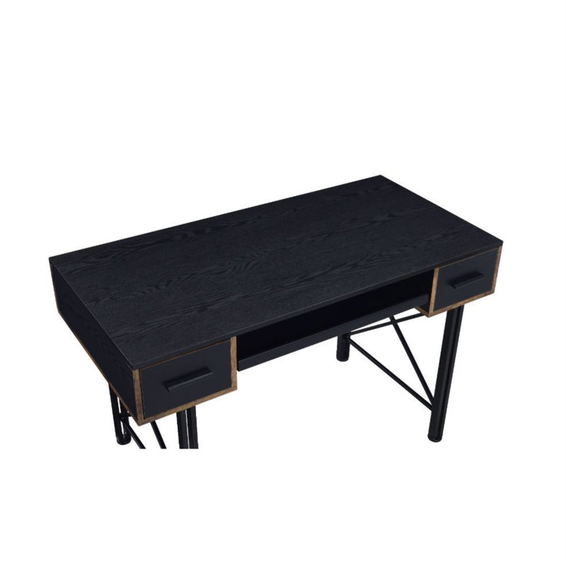 Settea 51" Industrial Black Wooden Computer Desk with Drawers and Keyboard Tray