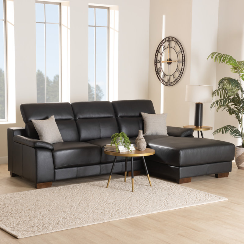 Canapé modulaire faisant face à la droite de 100,2 po de largeur en cuir véritable, Cuir véritable noir