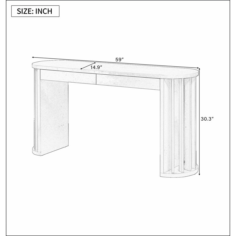 59-inch Long Console Table,Oak Veneer Sofa Table,Curved and Straight Line Design,Behind the Couch, Farmhouse Entryway Table for Entrance, Hallway, Living Room (Natural)