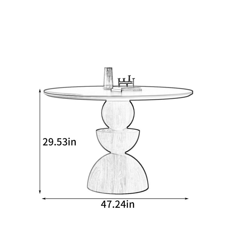 Petite table de salle à manger circulaire, H 29,53 po x L 47,24 po x l 47,24 po, Blanc/Noir