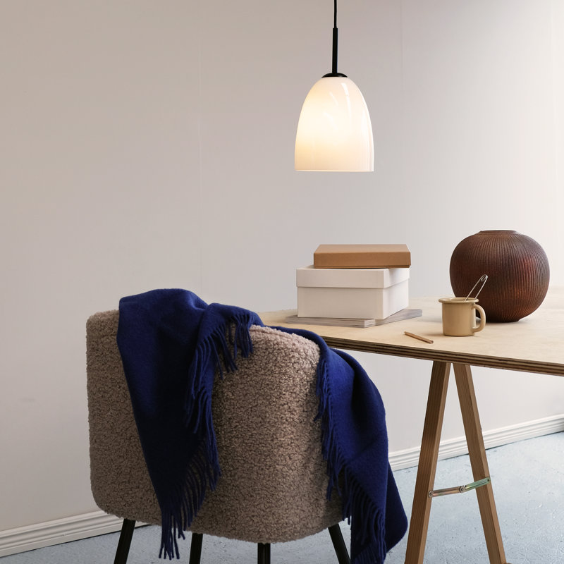 1 - Light Black/White Dome Pendant, 35cm H x 18cm W x 18cm D