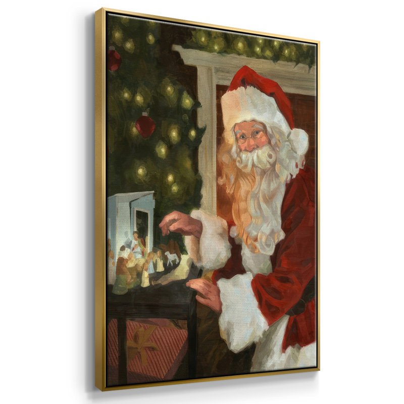 Saint Nick et la Nativité, reproduction d'art sur toile, H 37 po x l 25 po x P 1,5 po, Cadre flottant doré