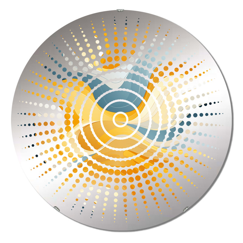 Yellow And White Midcentury Waves Fusion - Sun Circles Wall Mirror, 31.4" x 31.4"