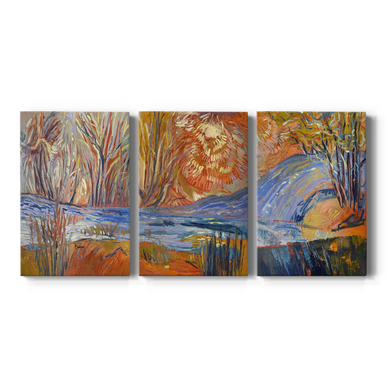 «Cadmium Winter Solstice I», toile tendue sur mesure avec châssis - 3 pièces, H 12 po x l 24 po