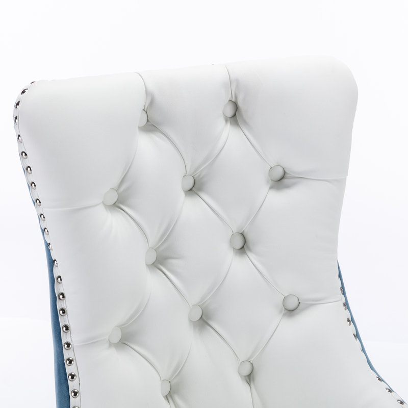 Deana 20'' H Tufted Upholstered Side Chair, White/Blue
