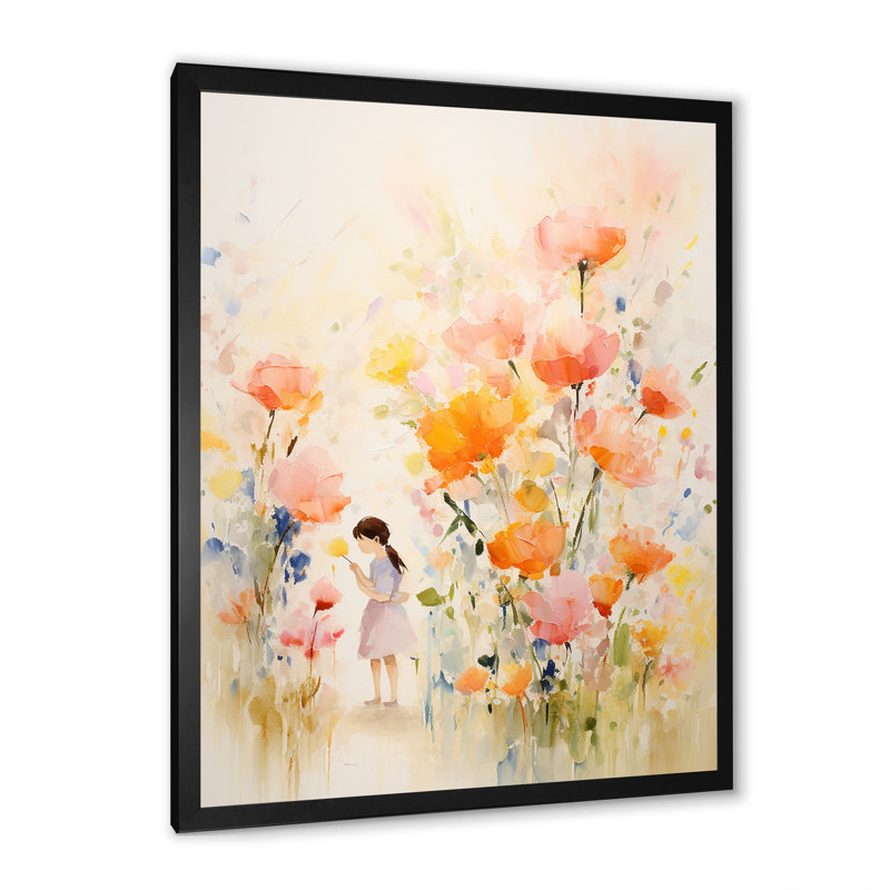 Whimsical Kids Floral Haven I - Art mural pour enfants, Cadre photo noir, H 44 po x l 34 po x P 1,5 po