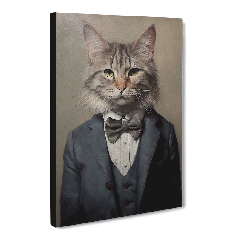 Cat In A Suit No.7 - Print on Canvas, 60cm H x 40cm W x 3cm D