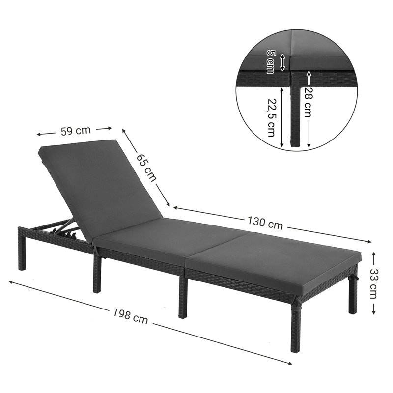 Alvinia 198cm Long Single Chaise with Cushions
