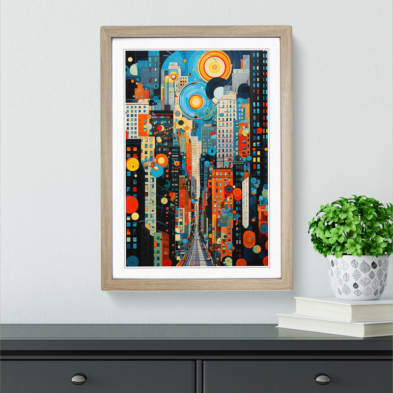 New York Orphism No.3 - Single Picture Frame Print on Wood, Oak Framed, 34cm H x 25cm W x 2cm D