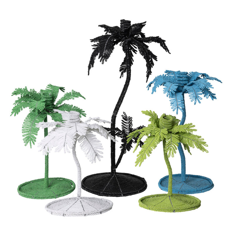 Desert Palm Tree Candlestick, 15" H x 9" W x 9" D, Sky Blue