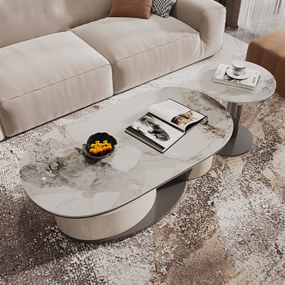 Table basse ovale en pierre claire