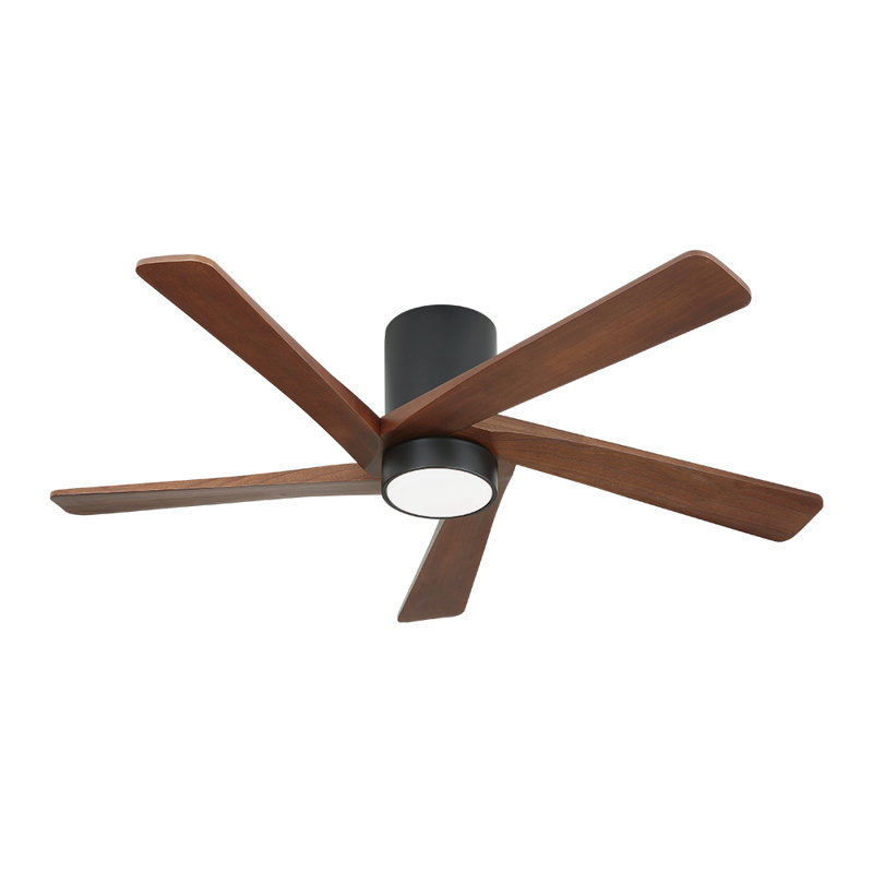 5 Solid Wood Blades Indoor Ceiling Fan With Light Kit And Remote Quiet DC Motor, Brown Wood/Black, 54"