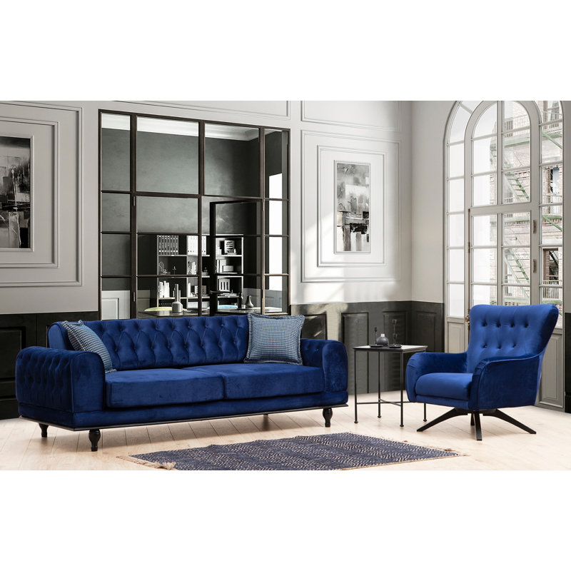 Canapé convertible 86,6 po Ahquan, 100 % polyester bleu marine