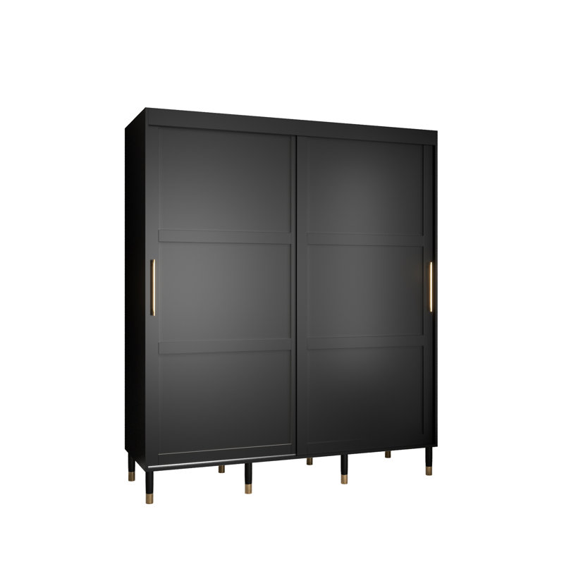 Anslee 2 Door Wardrobe, 208cm H x 180cm W x 62cm D, Black Matt
