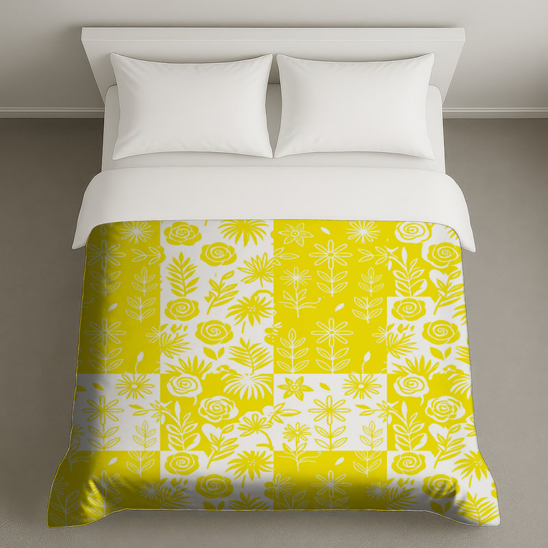 Housses de couette à motif floral jaune, Grand lit
