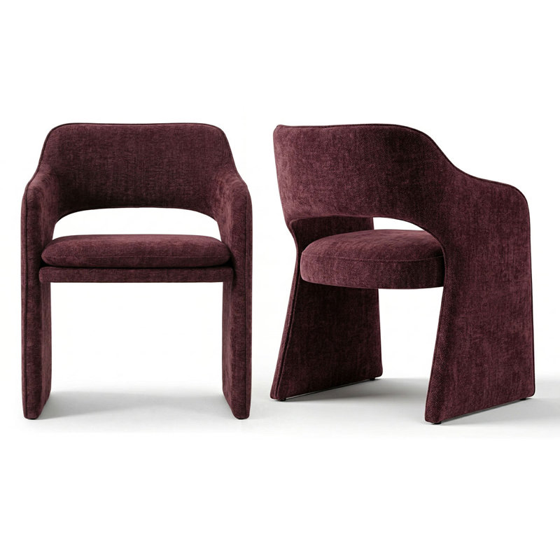 19" Seat Height Upholstered Fabric Dining Armchair, Wine