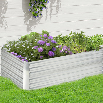 Grand lit surélevé galvanisé pour le jardinage extérieur, L 70,5 po x l 34,75 po, H 23,25 po, 0,5 mm d'épaisseur, pot de fleurs en métal argenté à conception ouverte, le fond facilite la croissance des grandes plantes