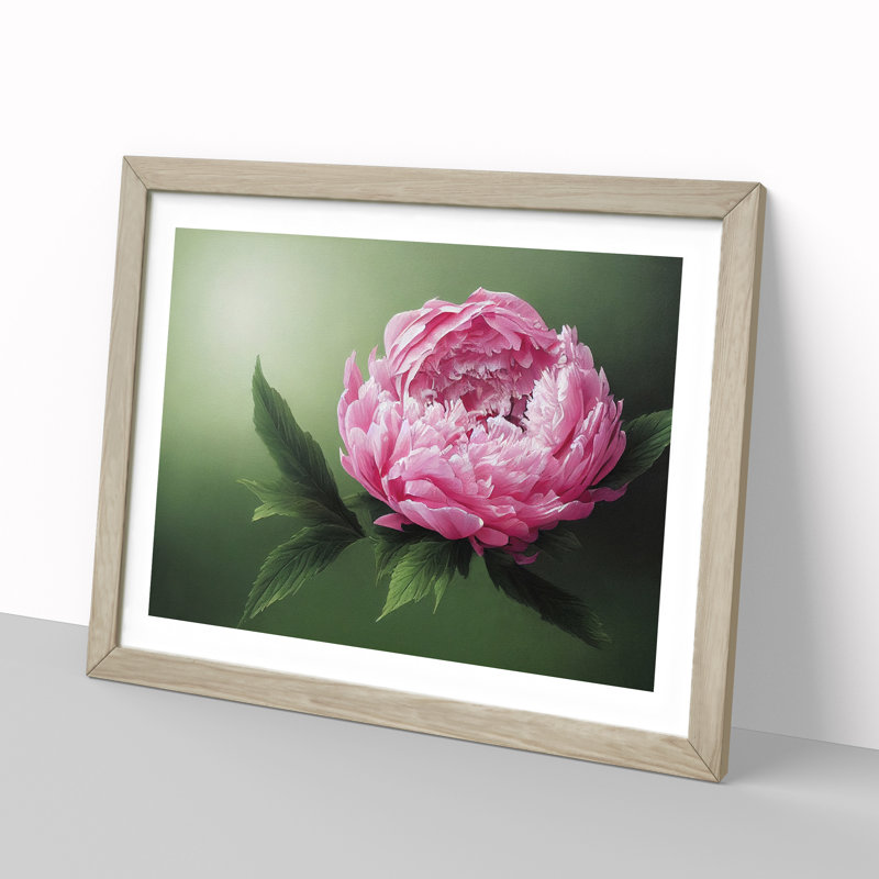 Masterful Peony Flower - Single Picture Frame Painting, 46cm H x 64cm W x 2cm D, Oak