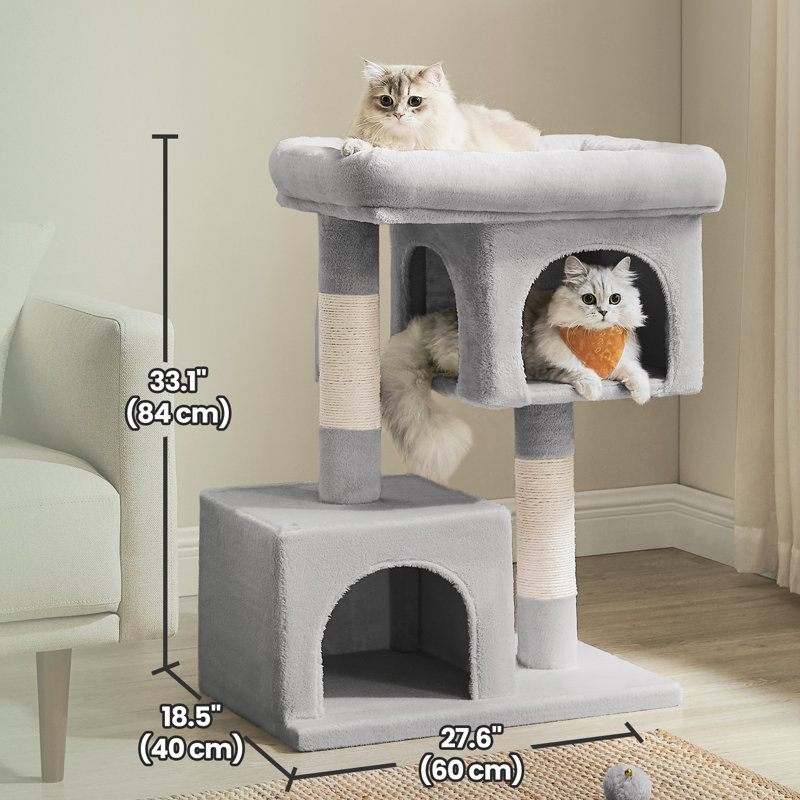Arbre à chat pour petits chats d'intérieur, H 33,1 po x l 27,6 po x P 18,5 po, Gris clair