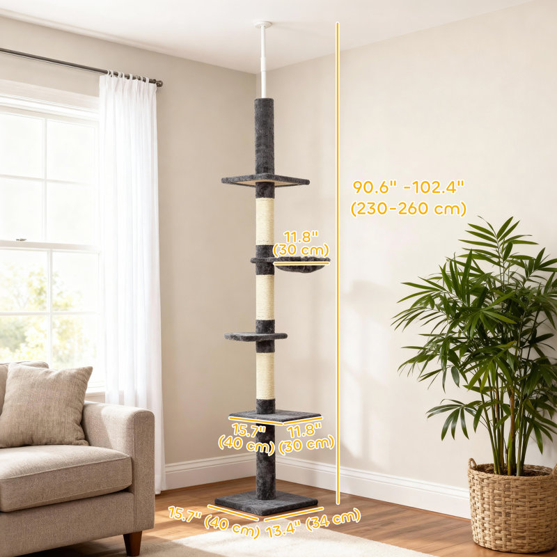 Centre d'activités pour chat 8,5 pi, 5 niveaux, gris foncé