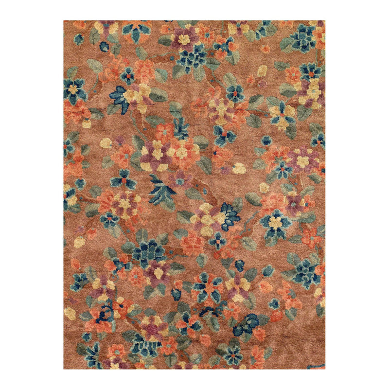 Hand Woven Cotton and Wool Floral Area Rug