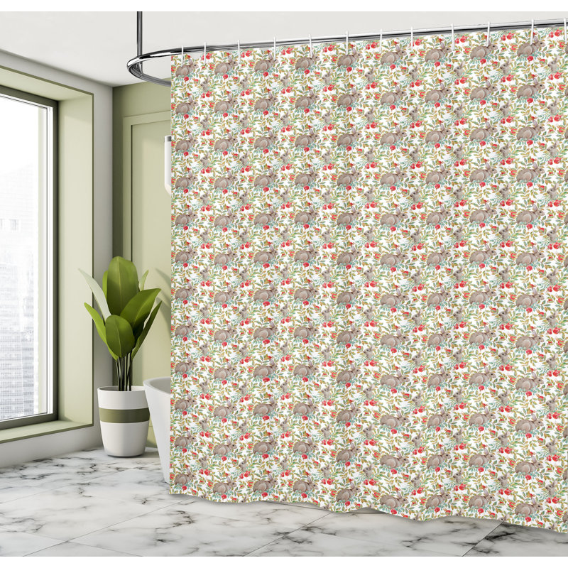 East Urban Home Bunny Shower Curtain Pattern of Rabbits Dog Roses Multicolor, 70"H x 69"W