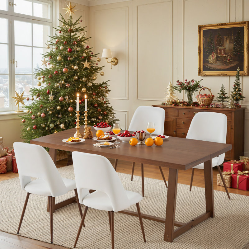 72" Solid Wood Dining Table Set With 4 Upholstered Chairs