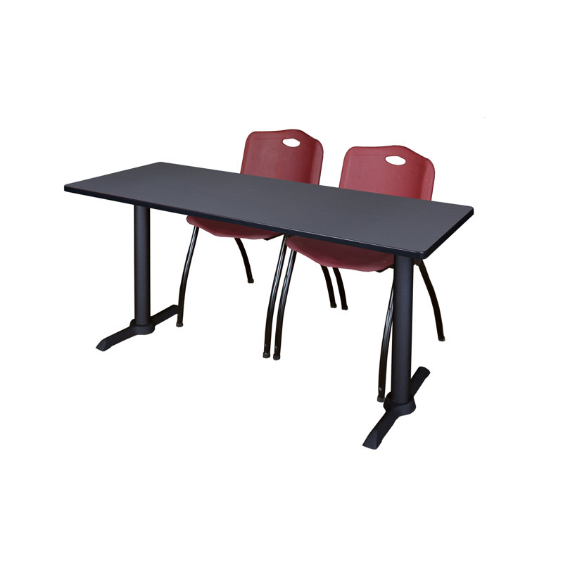 Neyland Cain T-Base Training Seminar Table & 2 M Stack Chairs, Burgundy, 60" W x 24" D, Grey