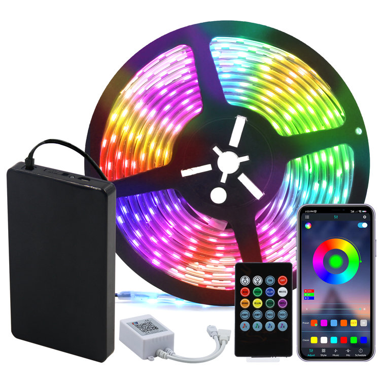 RGB LED Strip Lights, 13.2ft Music Sync Colour Changing, App Control with Rechargeable Power Bank