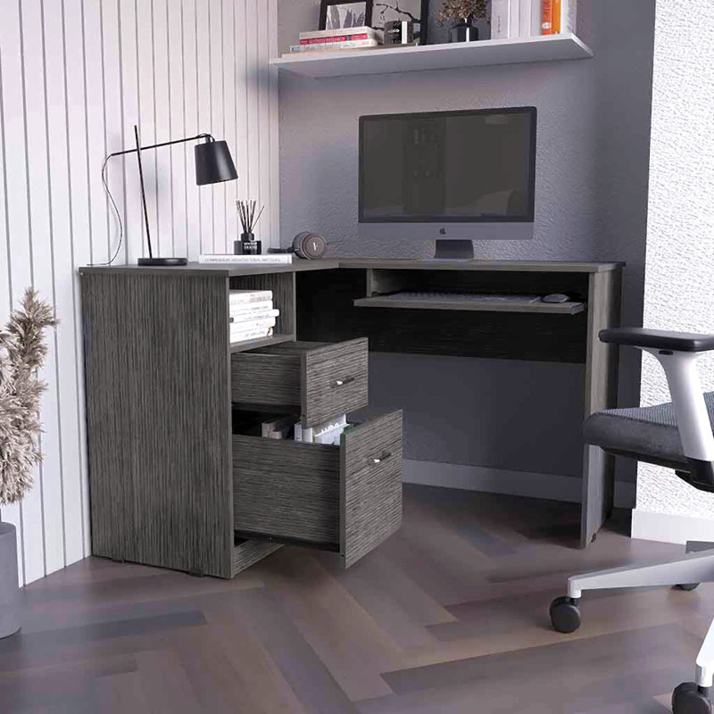 Bureau en L Bradford, tablette à clavier, Gris
