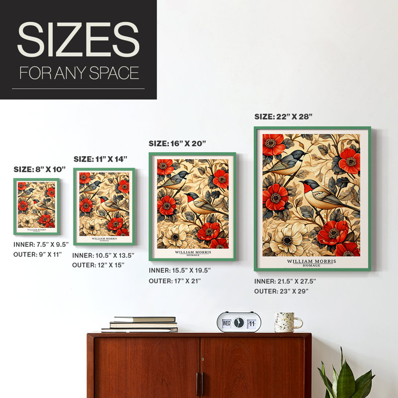 WM MORRIS Series LX Framed Print - Solid Wood, Green, H 11 po x l 9 po
