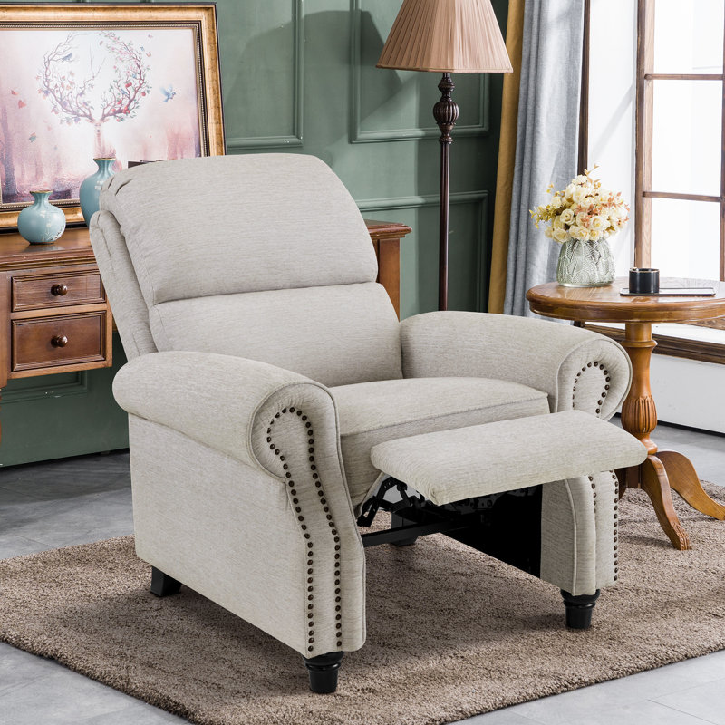 Pushback Recliner Chair, Chenille Upholstered Accent Chairs, Adjustable Reclining Sofa, Beige Chenille
