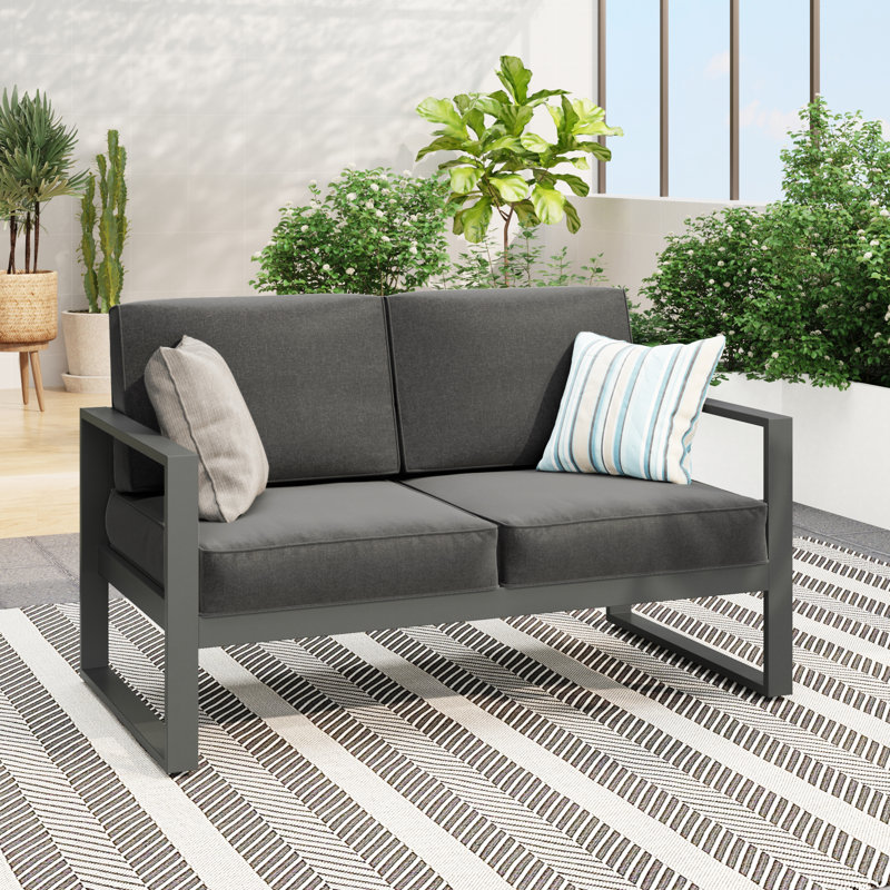 Causeuse de patio en aluminium avec coussins, Structure gris foncé / coussin gris