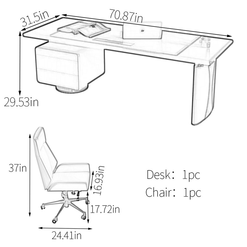 Bureau d'ordinateur 29,53 ", H 29,53 po x l 70,87 po x P 31,5 po