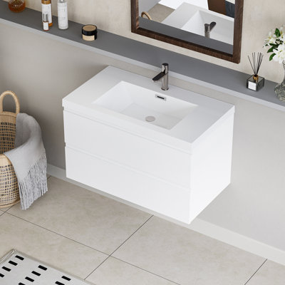 Meuble-lavabo flottant 36 po avec lavabo, meuble-lavabo mural moderne 36 po avec lavabo en résine et tiroirs à fermeture en douceur