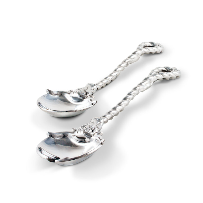 Silver Aluminum Longhorn Western Salad Serving Set