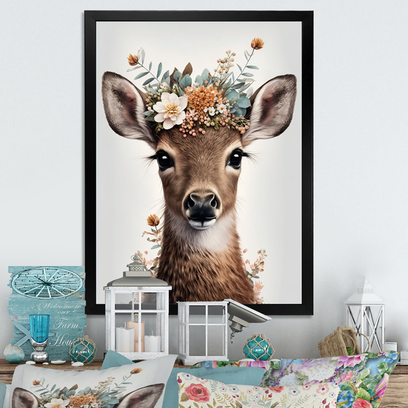 «Cute Baby Deer with Floral Crown II», reproduction de photo sur toile, H 40 po x l 30 po x P 1,5 po