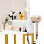 Tabouret de coiffeuse Halide avec miroir à trois volets, tiroir de rangement et tablettes-1324910856
