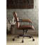 Chaise rétro en cuir brun - siège réglable en hauteur, coussin luxueux, base en métal avec roulettes, siège pivotant et-650722751