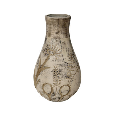 Earthenware Floral Pattern Vase In Grey