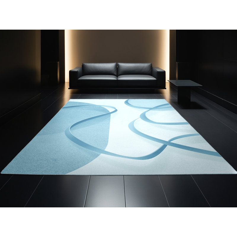 Machine Washable Auburndale Resistance Bands Minimalist Rug in Blue – SkyBlue Binding, 8x10