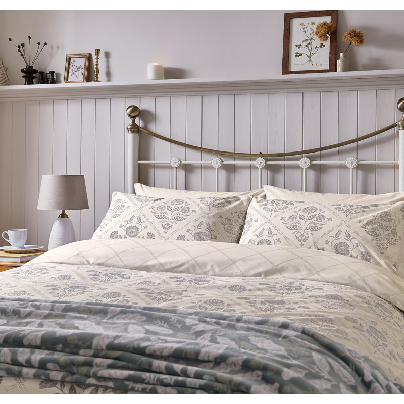 Folk Trellis Cotton Duvet Cover Set, Single Duvet Cover Set + 1 Pillowcase, Cream