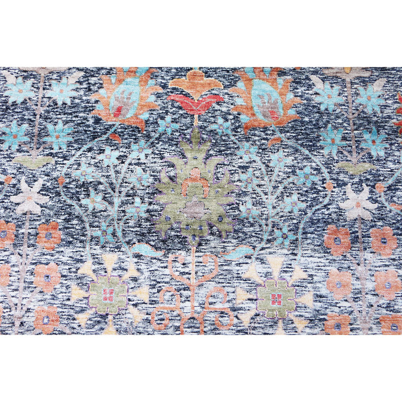 Hand Knotted Oriental Area Rug in Black/Green/Orange/Blue, Rectangle 9' x 12'