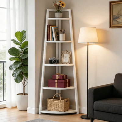 Petite bibliothèque de coin 70 ", étagère de coin 5 niveaux