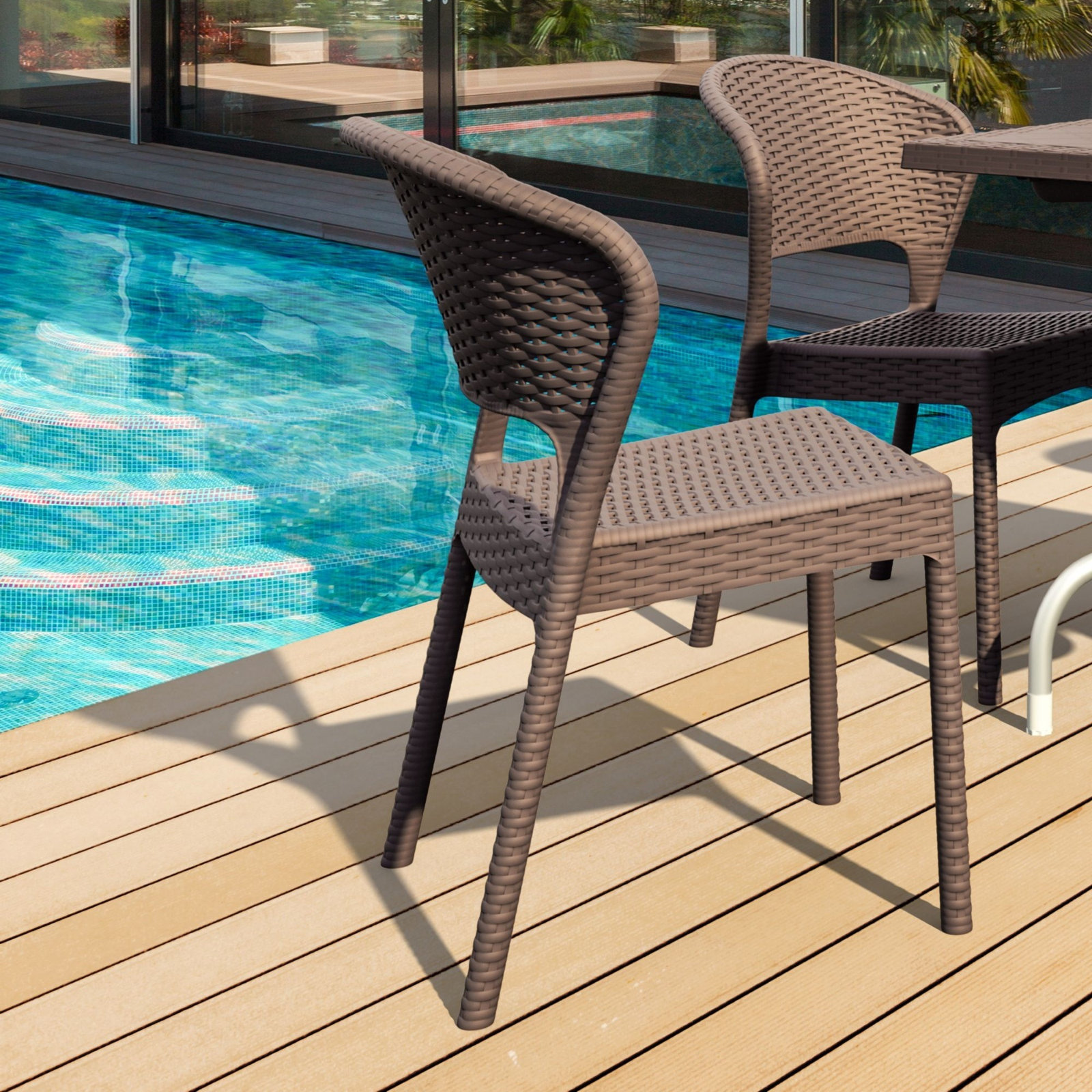 Coral Stackable Patio Side Chair, Coffee Brown