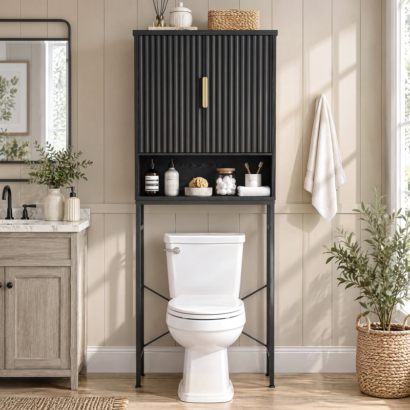 Armoire de rangement au-dessus de la toilette avec portes cannelées, Black