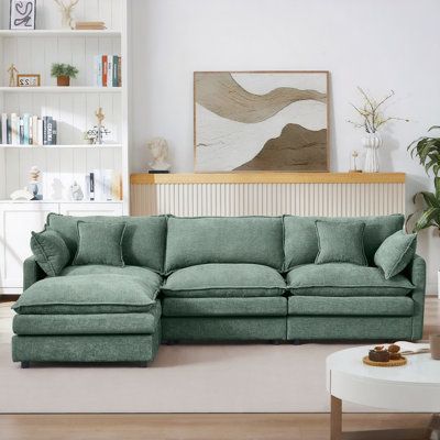 Modular Sectional Sofa, 102" L Shaped Couch Set For Living Room, 3-Seater Comfy Cloud Couches With Movable Ottoman, DIY Combination, Chenille