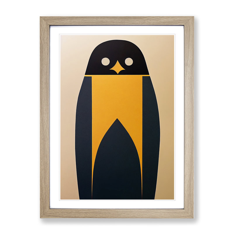 Penguin Abstract Art No.5 - Wall Art, 34cm H x 25cm W, Oak Frame, White