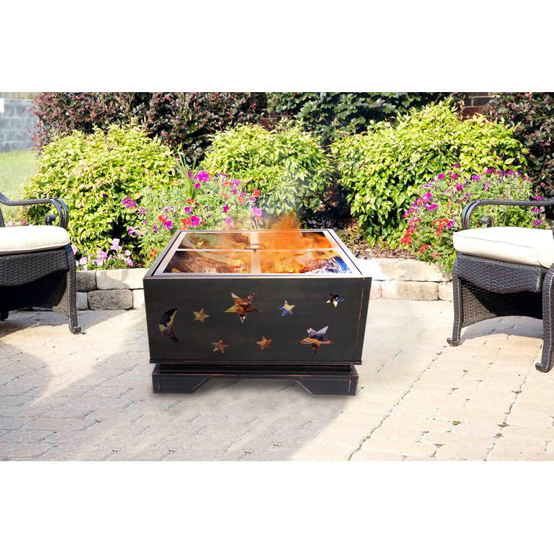Foyer carré 26 po avec barbecue, foyer extérieur au bois avec tisonnier